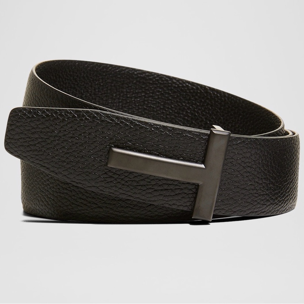 Tom Ford men's T-logo buckle leather belt